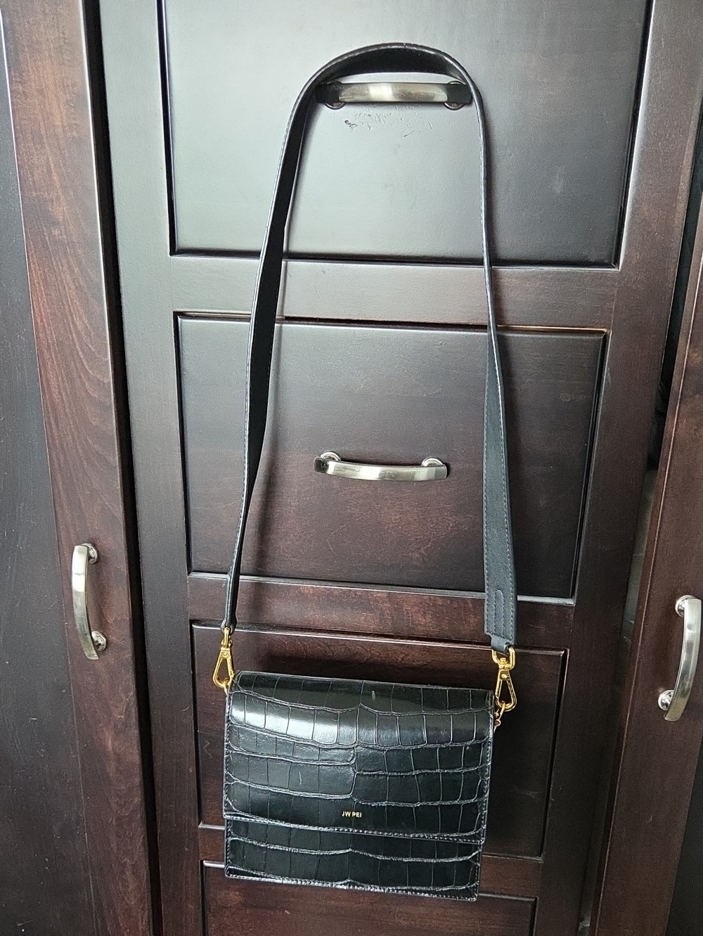 JW PEI Black Croc Mini Flap Crossbody Bag Vegan Leather